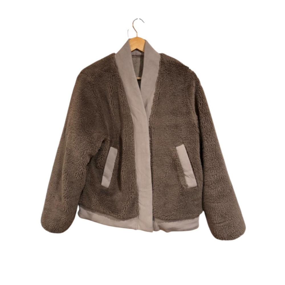 Varley Joanna Reversible Fleece And Nylon Jacket In The Color Fungi/Coffee Quart